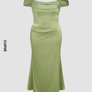 CIDER Satin Ruched Off-Shoulder Maxi Dress